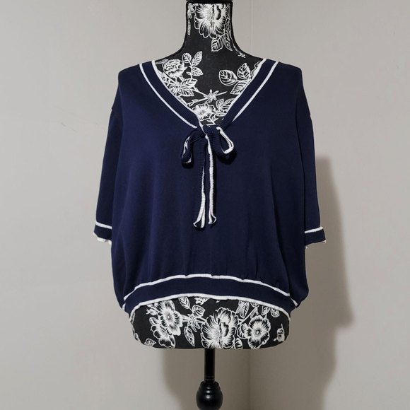 Modcloth Navy White Sweater Plus size 4x - Picture 2 of 9